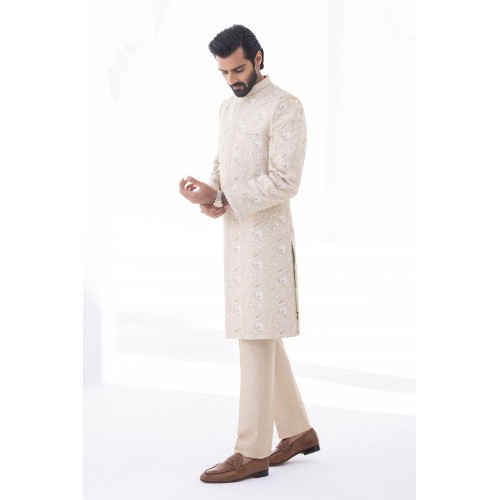 ZGMS2314 Champagne Blue Jamawar Sherwani