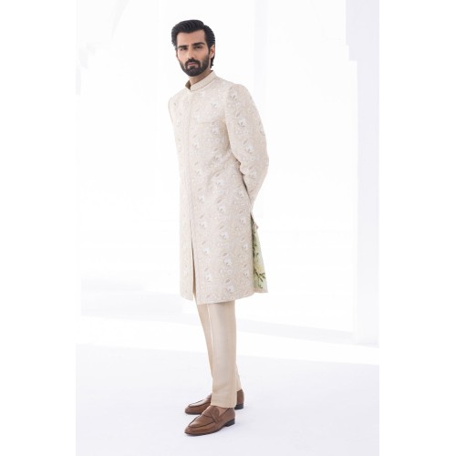 ZGMS2314 Champagne Blue Jamawar Sherwani