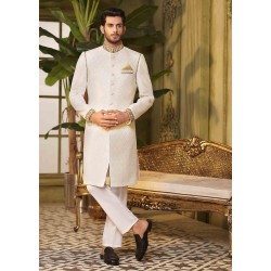 ZGMS2437 Off White Brocade Sherwani