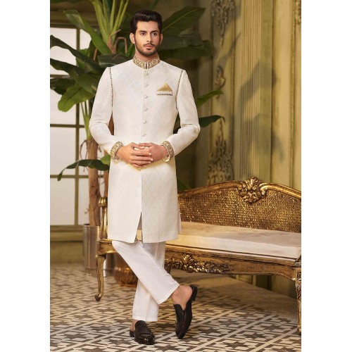 ZGMS2437 Off White Brocade Sherwani