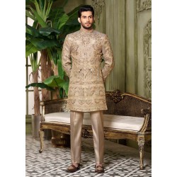 ZGMS2439 Golden Raw Silk Sherwani
