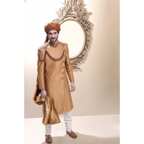 ZGMS2599 Fallow Jamawar Sherwani ZGMS2599 Fallow Jamawar Sherwani