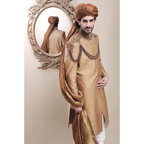ZGMS2599 Fallow Jamawar Sherwani ZGMS2599 Fallow Jamawar Sherwani