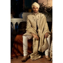 ZGMS2602 Gold Jamawar Sherwani