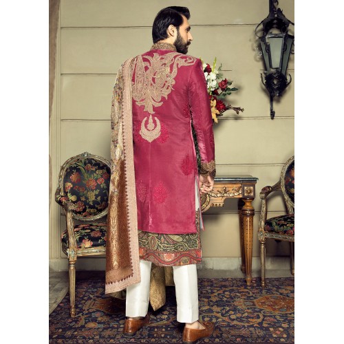 ZGMS2603 Brick Red Velvet Sherwani