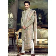ZGMS2604 Coffee Black Raw Silk Sherwani