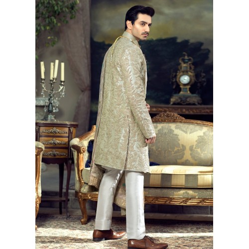 ZGMS2604 Coffee Black Raw Silk Sherwani