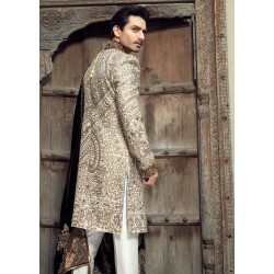 ZGMS2606 Antique White Raw Silk Sherwani