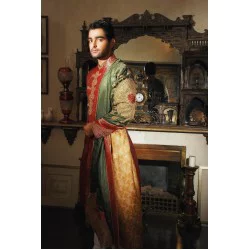 ZGMS2607 Red Jamawar Sherwani