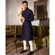 ZGMS2702 Deep Navy Blue Raw Silk Sherwani