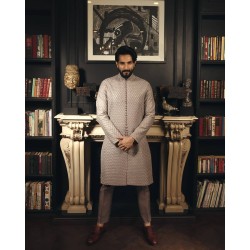ZGMS2706 Silver Raw Silk Sherwani