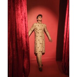 ZGMS2708 Gold Raw Silk Sherwani
