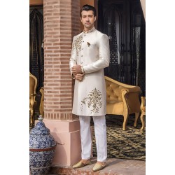 ZGMS2791 Off-White Raw Silk Sherwani