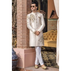 ZGMS2791 Off-White Raw Silk Sherwani