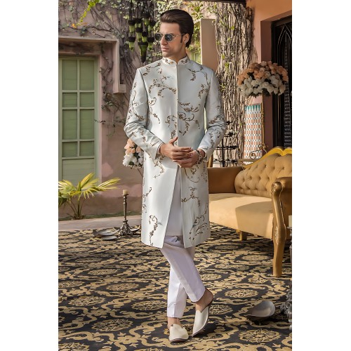 ZGMS2792 Off-White Raw Silk Sherwani