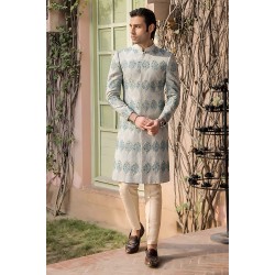 ZGMS2795 Cream Raw Silk Sherwani