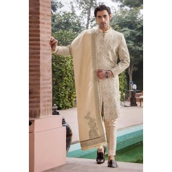 ZGMS2796 Papaya Whip Raw Silk Sherwani