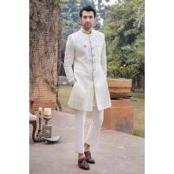 ZGMS2797 Off-White Raw Silk Sherwani