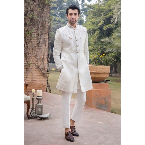 ZGMS2797 Off-White Raw Silk Sherwani ZGMS2797 Off-White Raw Silk Sherwani