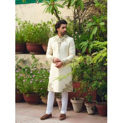 ZGMS2800 Ivory Raw Silk Sherwani