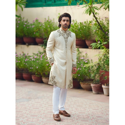 ZGMS2800 Ivory Raw Silk Sherwani