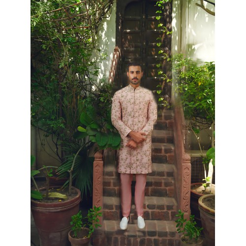 ZGMS2801 Light Pink Raw Silk Sherwani