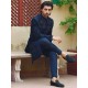ZGMS2802 Navy Raw Silk Sherwani