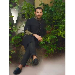 ZGMS2803 Black Jamawar Sherwani