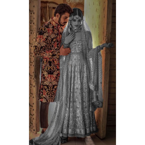 ZGMS2901 Black Raw Silk Sherwani