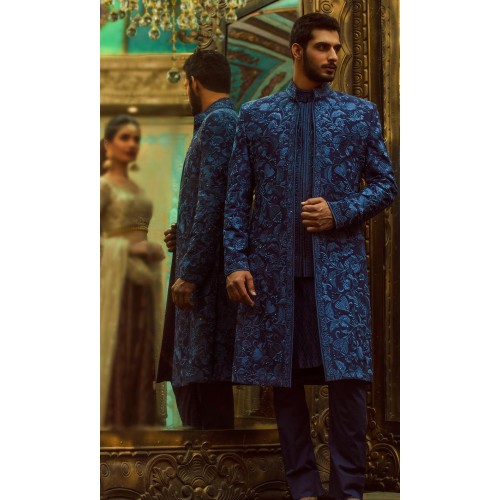 ZGMS2903 Delft Blue Raw Silk Sherwani