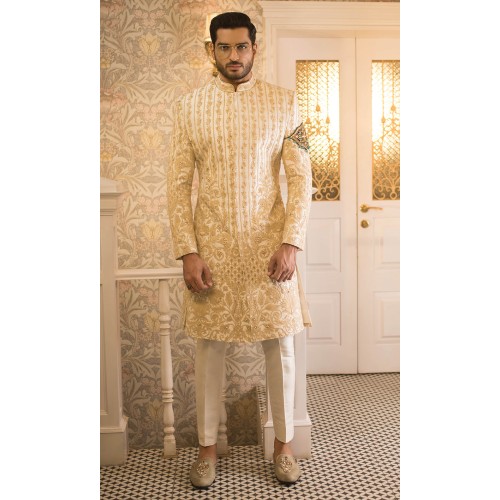 ZGMS2907 Off-White Raw Silk Sherwani