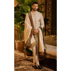 ZGMS2908 Desert Sand Raw Silk Sherwani
