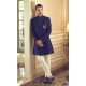 ZGMS2909 Dark Persian Indigo Raw Silk Sherwani