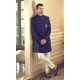 ZGMS2909 Dark Persian Indigo Raw Silk Sherwani