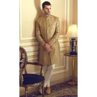 ZGMS2910 Gold Raw Silk Sherwani