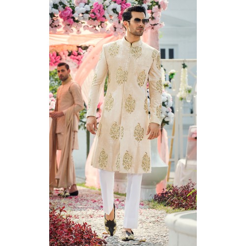 ZGMS2915 Champagne Mauve Velvet Sherwani