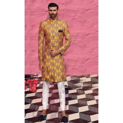 ZGMS2917 Amber Raw Silk Sherwani