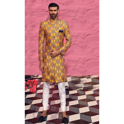 ZGMS2917 Amber Raw Silk Sherwani