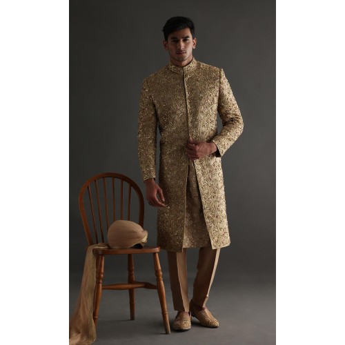 ZGMS2922 Ecru Raw Silk Sherwani