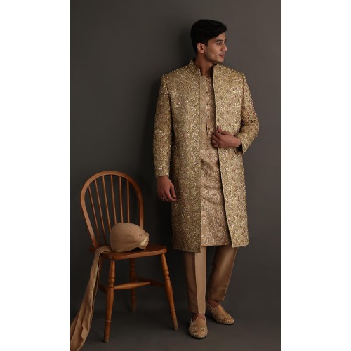 ZGMS2922 Ecru Raw Silk Sherwani