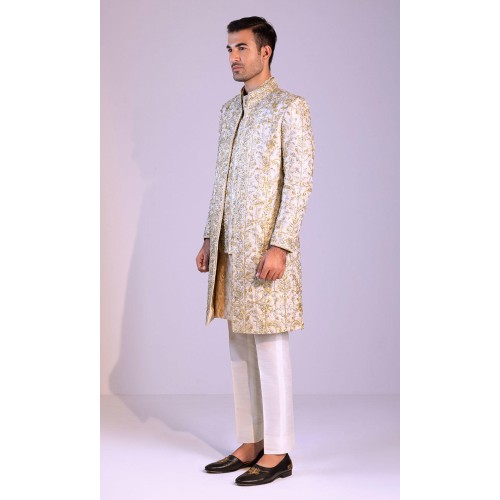 ZGMS2924 Ivory Pink Raw Silk Sherwani