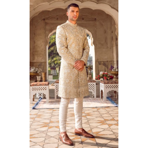 ZGMS2926 Fawn Raw Silk Sherwani