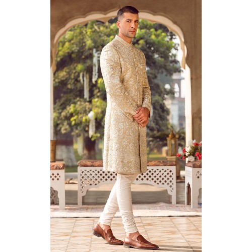 ZGMS2926 Fawn Raw Silk Sherwani