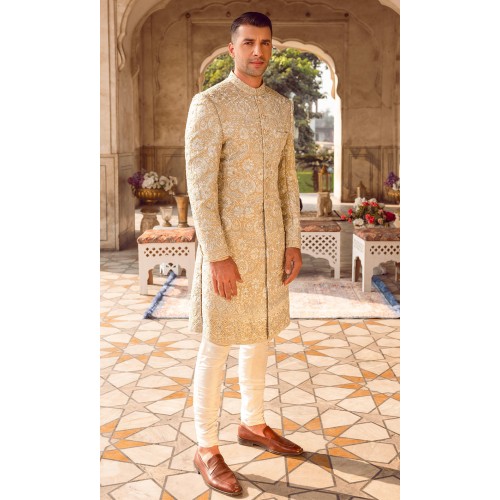 ZGMS2926 Fawn Raw Silk Sherwani