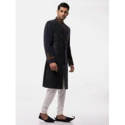 ZGMS2987 Black Suiting Fabric Sherwani