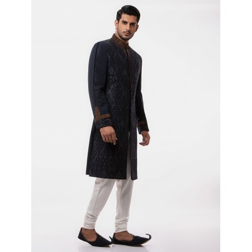 ZGMS2987 Black Suiting Fabric Sherwani