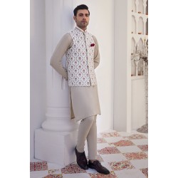 ZGMW2002 Off White Raw Silk Waistcoat