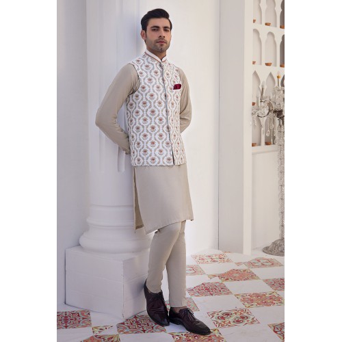 ZGMW2002 Off White Raw Silk Waistcoat