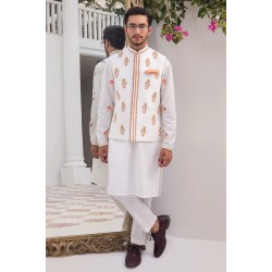 ZGMW2003 White Raw Silk Waistcoat