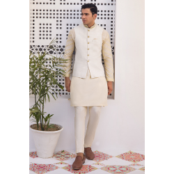 ZGMW2004 Off White Jamawar Waistcoat